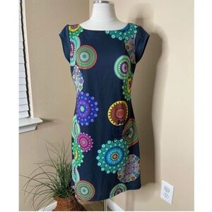 DESIGUAL Cap Sleeve Scoop Back Above Knee Length Multicolor Print Dress M